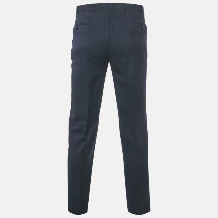 مملوكة مسبقًا Ermenegildo Zegna Navy Blue Wool Regular Fit Trousers L