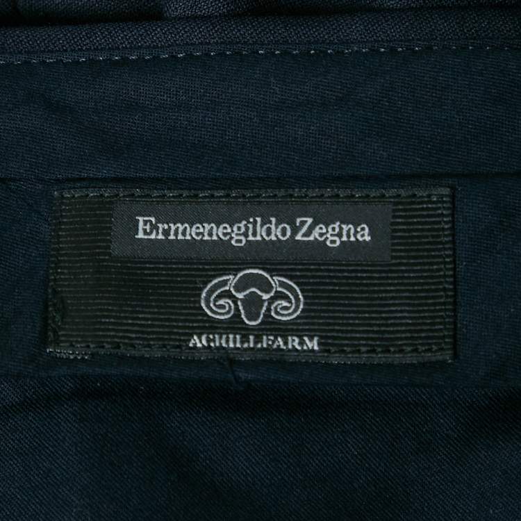 مملوكة مسبقًا Ermenegildo Zegna Navy Blue Wool Regular Fit Trousers L