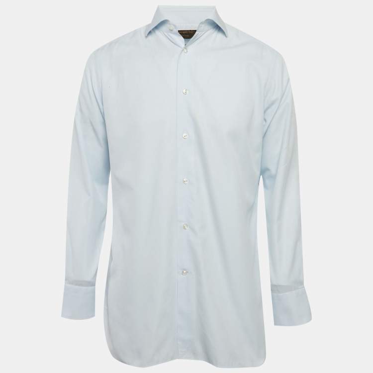 Pre Owned Ermenegildo Zegna Blue Pinstriped Cotton Shirt M