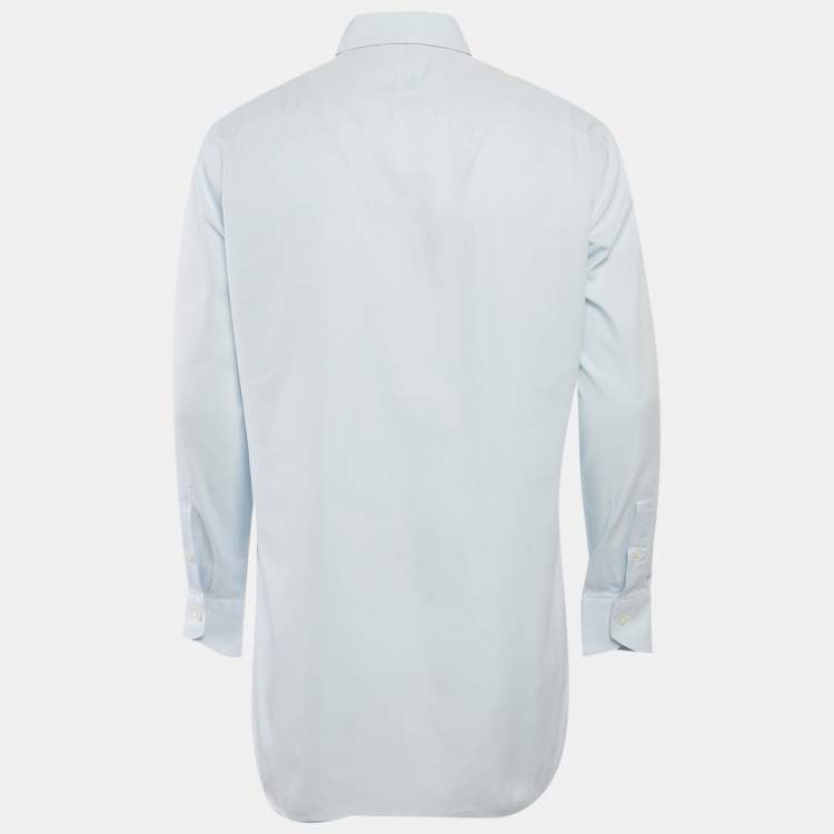 Pre Owned Ermenegildo Zegna Blue Pinstriped Cotton Shirt M