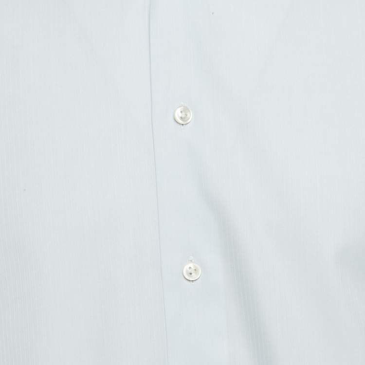 Pre Owned Ermenegildo Zegna Blue Pinstriped Cotton Shirt M