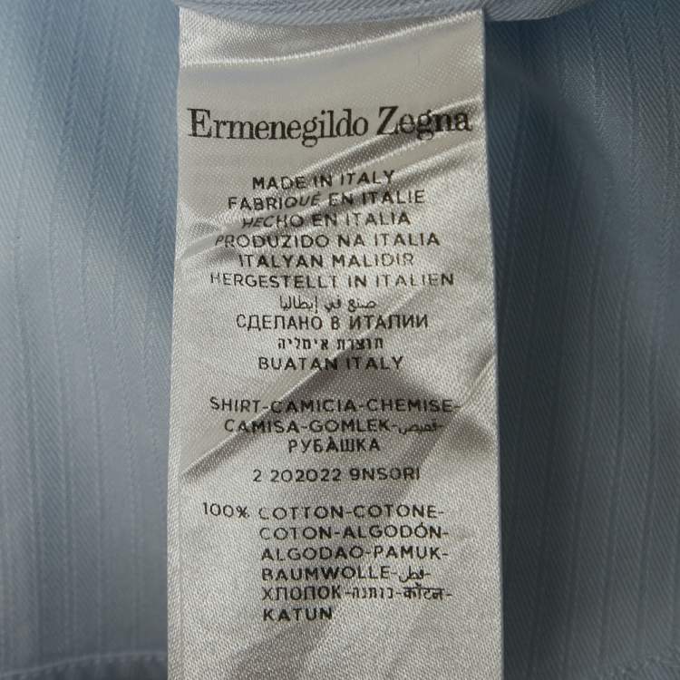 Pre Owned Ermenegildo Zegna Blue Pinstriped Cotton Shirt M