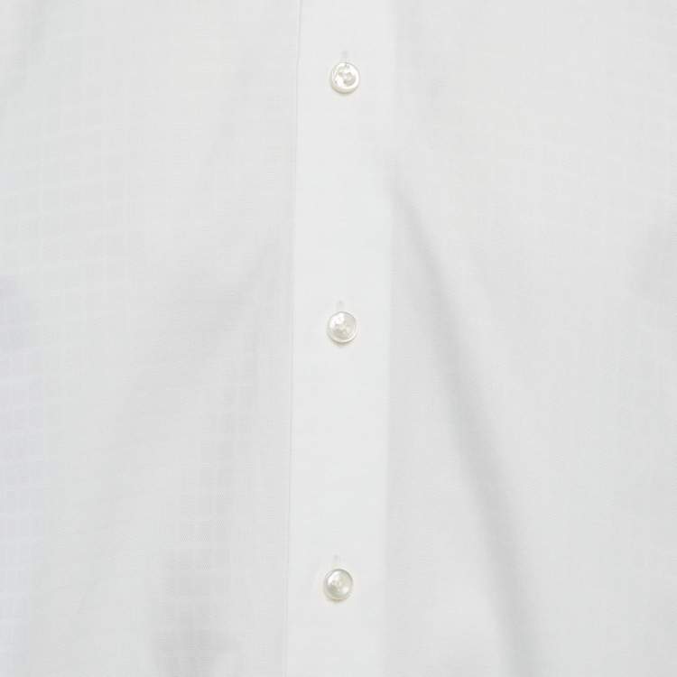 Pre Owned Ermenegildo Zegna White Checks Cotton Long Sleeve Shirt M