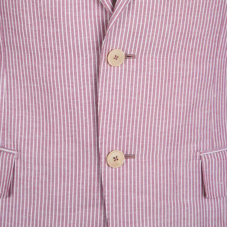 Pre Owned Ermenegildo Zegna Dark Pink and White Striped Linen Blend Resort Jacket L