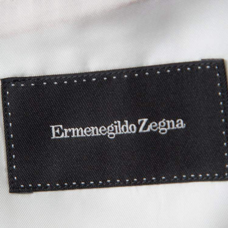 Pre Owned Ermenegildo Zegna Dark Pink and White Striped Linen Blend Resort Jacket L