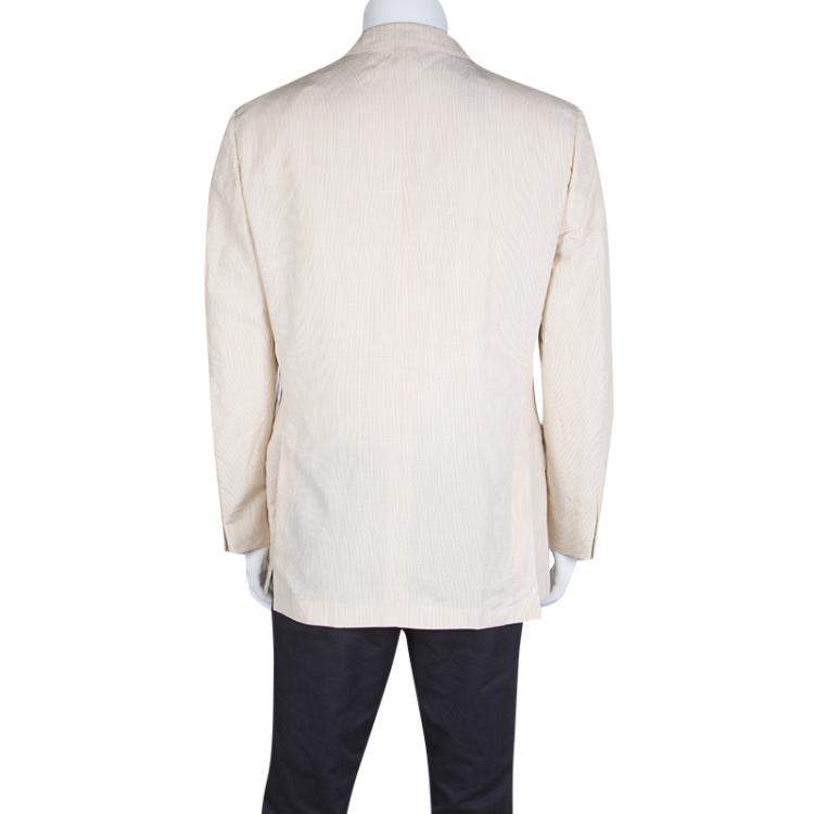Pre Owned Ermenegildo Zegna Beige Pinstriped Linen Blend Regular Fit Blazer L