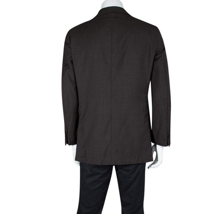 Pre Owned Ermenegildo Zegna Brown Self Striped Micronsphere Wool Custom Made Blazer XL