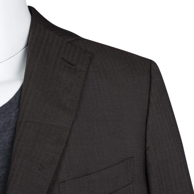 Pre Owned Ermenegildo Zegna Brown Self Striped Micronsphere Wool Custom Made Blazer XL