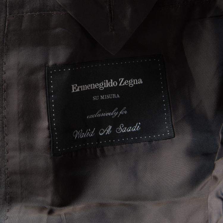 Pre Owned Ermenegildo Zegna Brown Self Striped Micronsphere Wool Custom Made Blazer XL