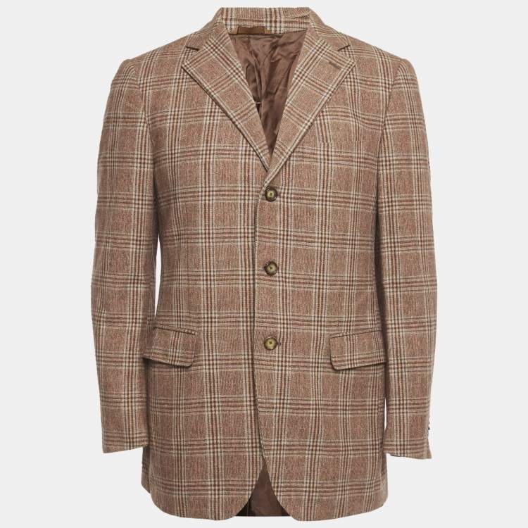 Pre Owned Ermenegildo Zegna Brown Glen Plaid Wool Regular Fit Blazer L