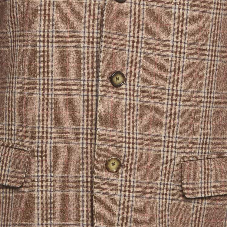 Pre Owned Ermenegildo Zegna Brown Glen Plaid Wool Regular Fit Blazer L