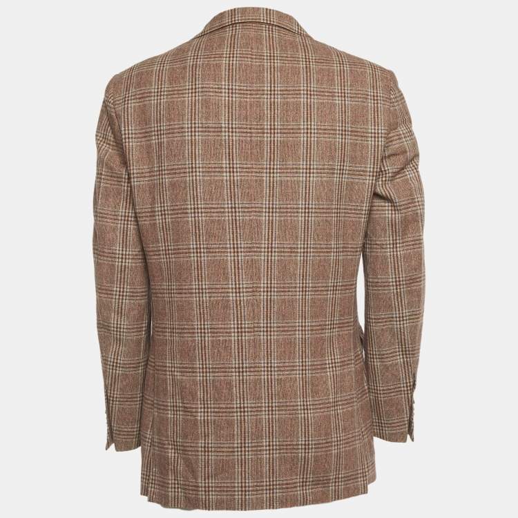 Pre Owned Ermenegildo Zegna Brown Glen Plaid Wool Regular Fit Blazer L