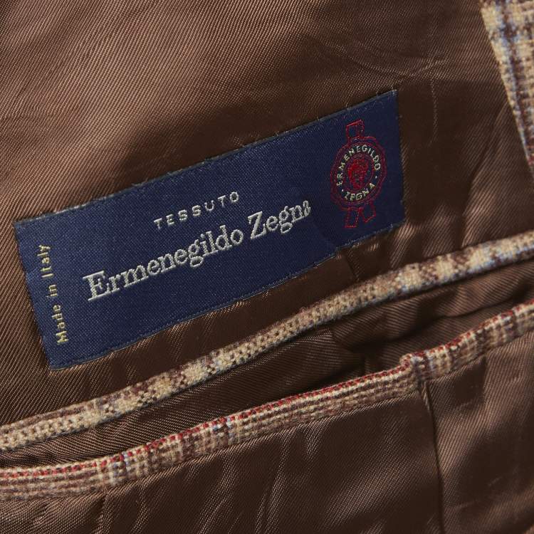 Pre Owned Ermenegildo Zegna Brown Glen Plaid Wool Regular Fit Blazer L