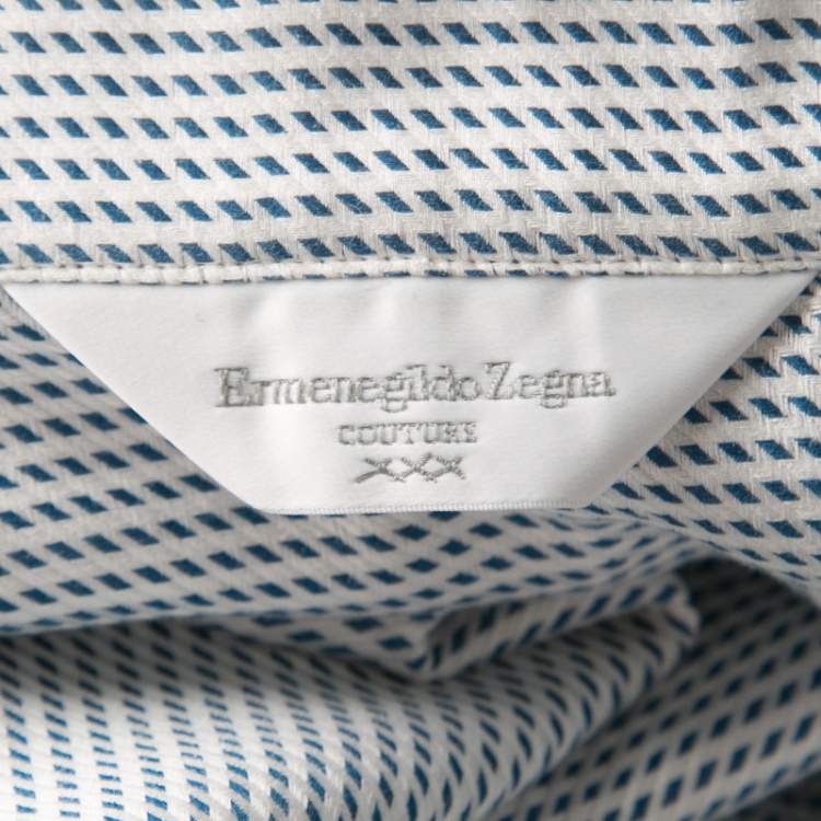 Pre Owned Ermenegildo Zegna Couture Blue and White Patterned Cotton Long Sleeve Shirt XL