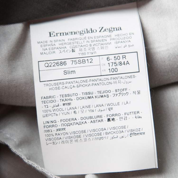 Pre Owned Ermenegildo Zegna Trofeo Grey Wool Slim Fit Trousers L