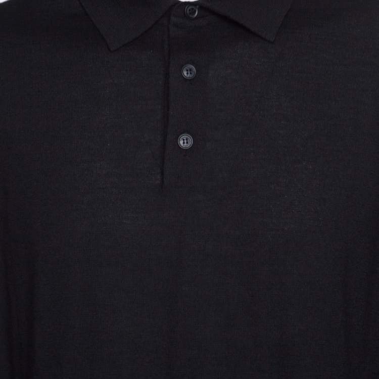 Pre Owned Ermenegildo Zegna Black Cashseta Light  Ribbed Trim Collared Sweater XXL