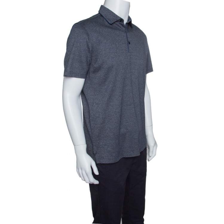 Pre Owned Ermenegildo Zegna Grey Marled Cotton Polo T-Shirt M