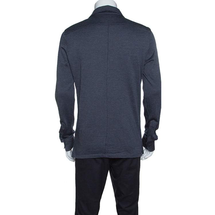 Pre Owned Ermenegildo Zegna Grey Wool and Silk Knit Long Sleeve Polo T-Shirt M