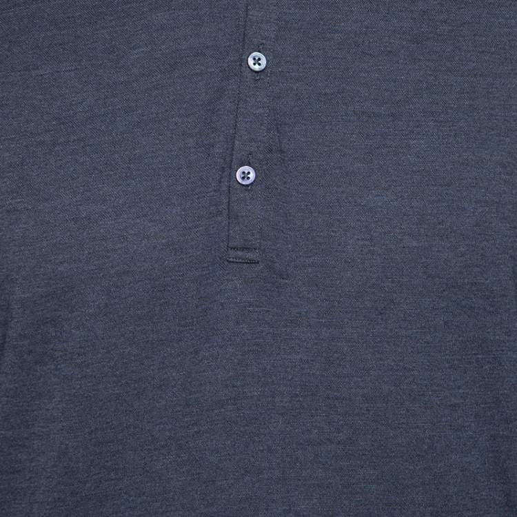 Pre Owned Ermenegildo Zegna Grey Wool and Silk Knit Long Sleeve Polo T-Shirt M