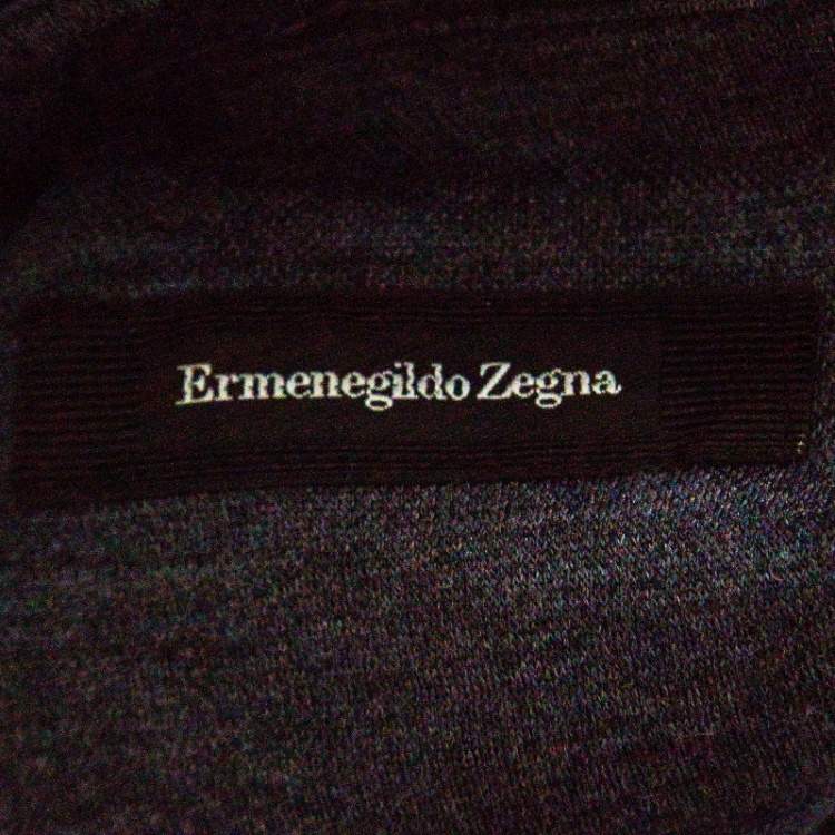 Pre Owned Ermenegildo Zegna Grey Wool and Silk Knit Long Sleeve Polo T-Shirt M
