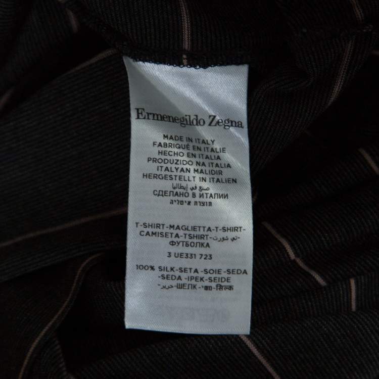 Pre Owned Ermenegildo Zegna Silk Grey and Pink Striped Polo T-Shirt L