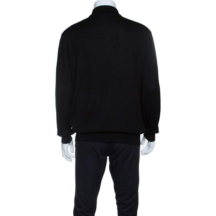 Pre Owned Ermenegildo Zegna Black Cashseta Light  Ribbed Trim Collared Sweater XXL