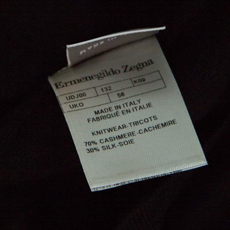 Pre Owned Ermenegildo Zegna Black Cashseta Light  Ribbed Trim Collared Sweater XXL