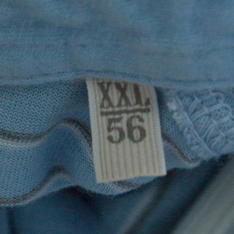 Pre Owned Ermenegildo Zegna Sky Blue Striped Cotton Contrast Collar Polo T-Shirt XXL