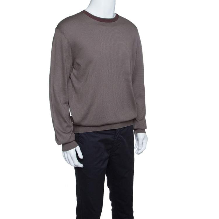 Pre Owned Ermenegildo Zegna Brown and Grey Contrast Crew Neck Sweater XXL
