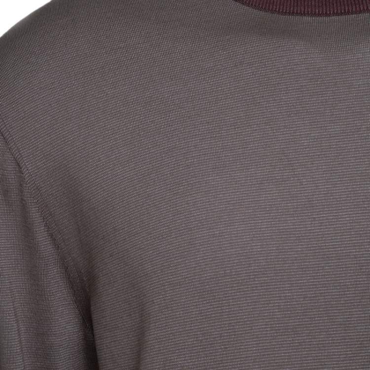 Pre Owned Ermenegildo Zegna Brown and Grey Contrast Crew Neck Sweater XXL
