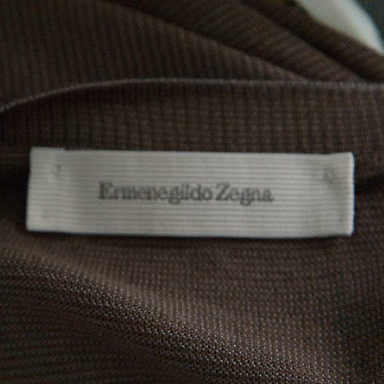 Pre Owned Ermenegildo Zegna Brown and Grey Contrast Crew Neck Sweater XXL