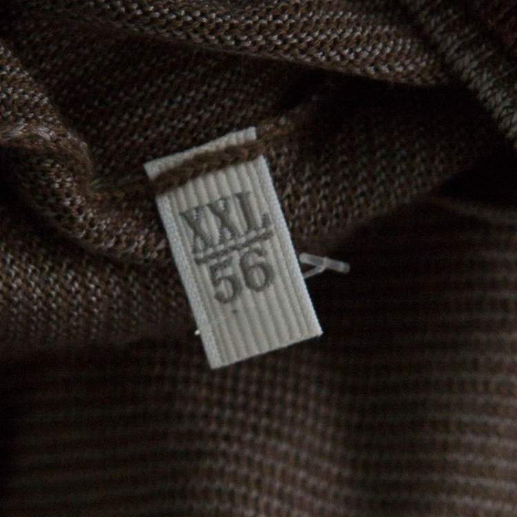 Pre Owned Ermenegildo Zegna Brown and Grey Contrast Crew Neck Sweater XXL