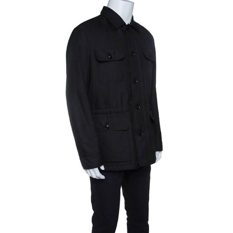Pre Owned Ermenegildo Zegna Black Patch Pocket Detail Button Front Jacket XL