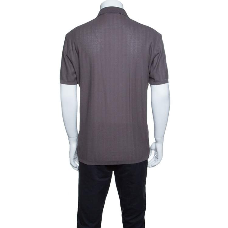 Pre Owned Ermenegildo Zegna for Maserati Grey Knit Herringbone Pattern Polo T-Shirt M