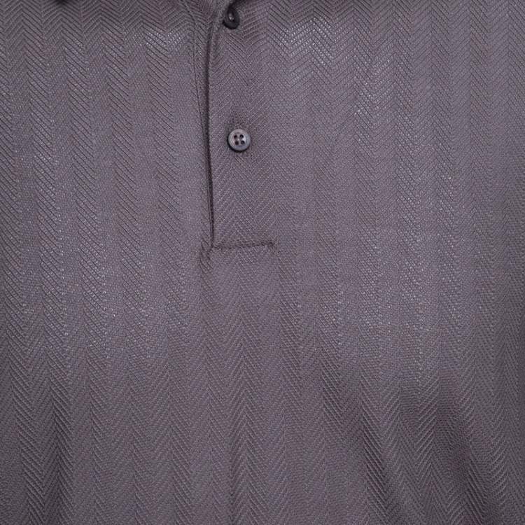 Pre Owned Ermenegildo Zegna for Maserati Grey Knit Herringbone Pattern Polo T-Shirt M
