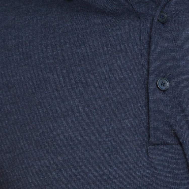 Pre Owned Ermenegildo Zegna Navy Blue Wool Cotton Knit long Sleeve Polo T-Shirt S