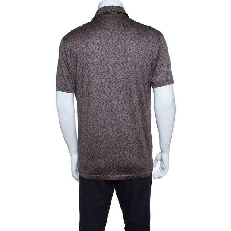 Pre Owned Ermenegildo Zegna Brown and White Silk Polo T-Shirt M