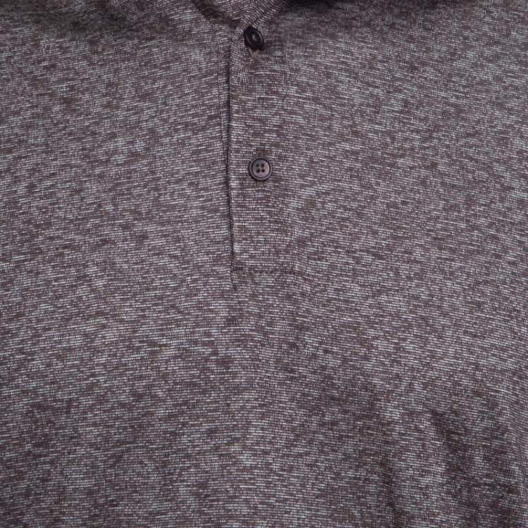 Pre Owned Ermenegildo Zegna Brown and White Silk Polo T-Shirt M