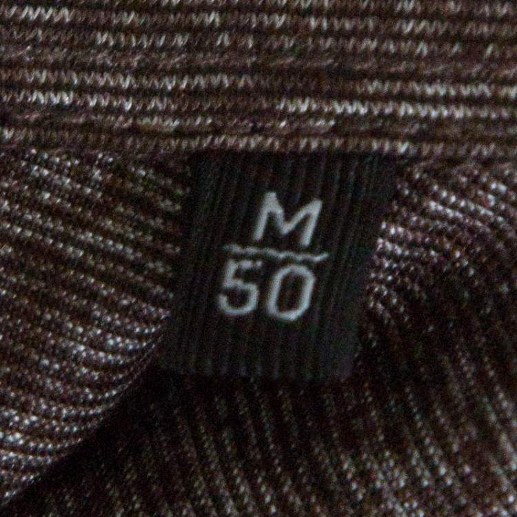 Pre Owned Ermenegildo Zegna Brown and White Silk Polo T-Shirt M