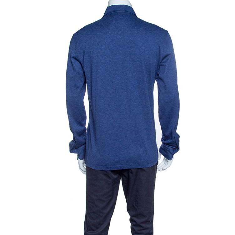 Pre Owned Ermenegildo Zegna Navy Blue Slub Jersey Long Sleeve Polo T-Shirt S