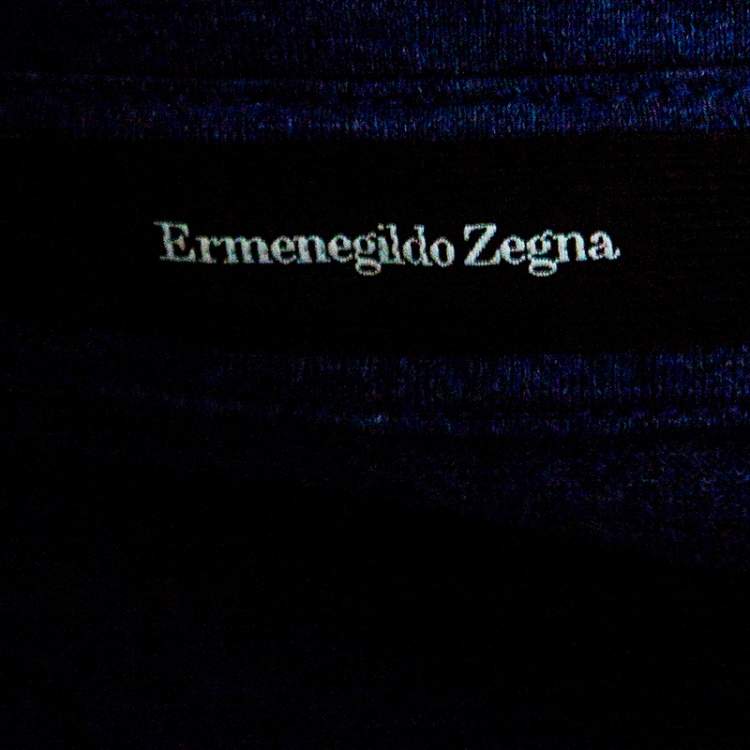 Pre Owned Ermenegildo Zegna Navy Blue Slub Jersey Long Sleeve Polo T-Shirt S
