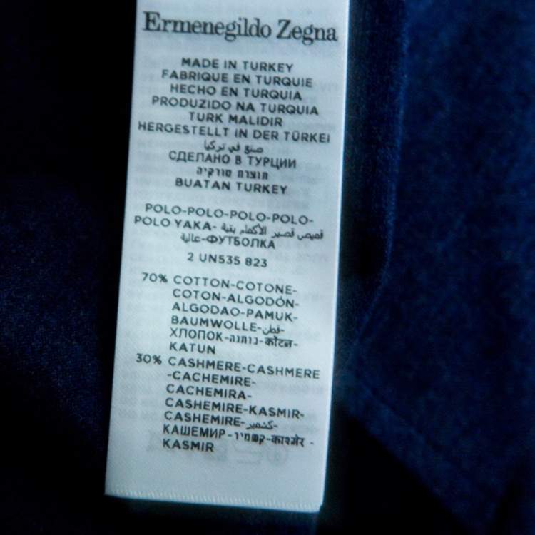 Pre Owned Ermenegildo Zegna Navy Blue Slub Jersey Long Sleeve Polo T-Shirt S