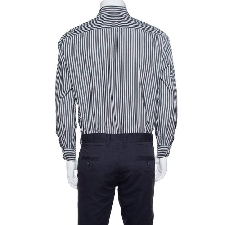 مملوكة مسبقًا Ermenegildo Zegna Grey Striped Cotton Button Down Long Sleeve Shirt L