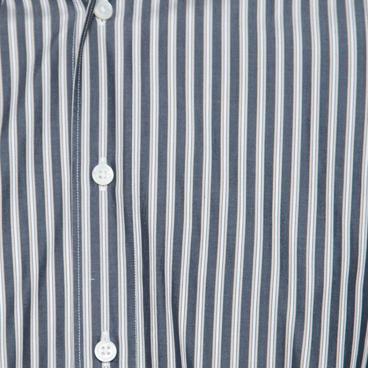 مملوكة مسبقًا Ermenegildo Zegna Grey Striped Cotton Button Down Long Sleeve Shirt L