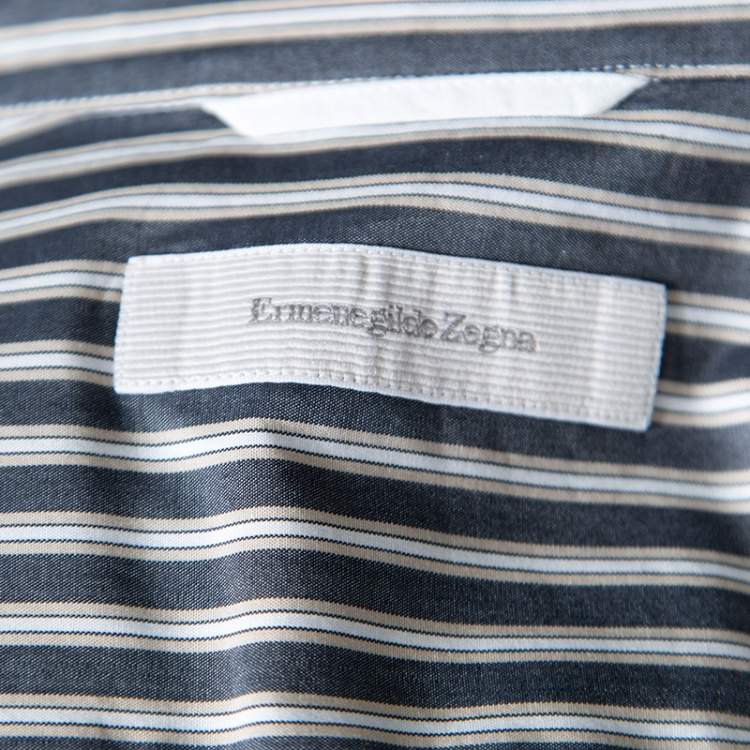 مملوكة مسبقًا Ermenegildo Zegna Grey Striped Cotton Button Down Long Sleeve Shirt L