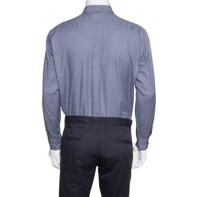 Pre Owned Ermenegildo Zegna Navy Blue and Grey Houndstooth Pattern Button Down Shirt XL
