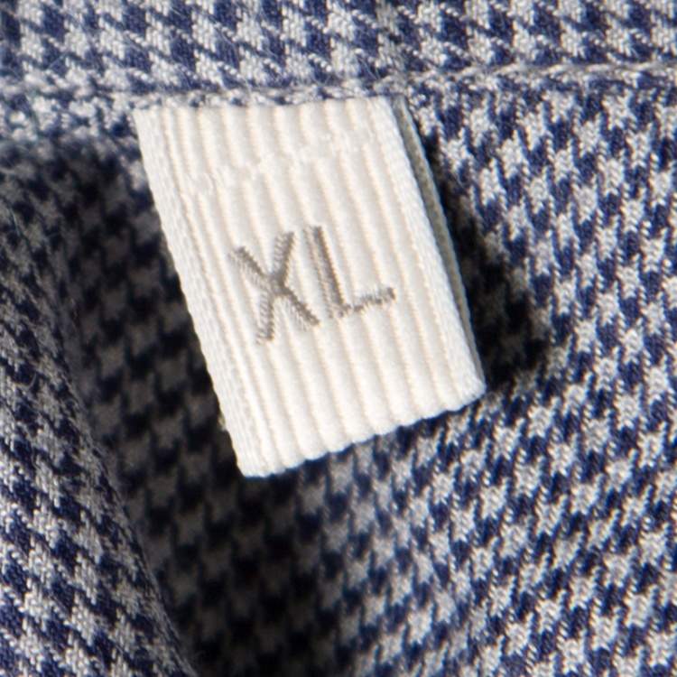 Pre Owned Ermenegildo Zegna Navy Blue and Grey Houndstooth Pattern Button Down Shirt XL