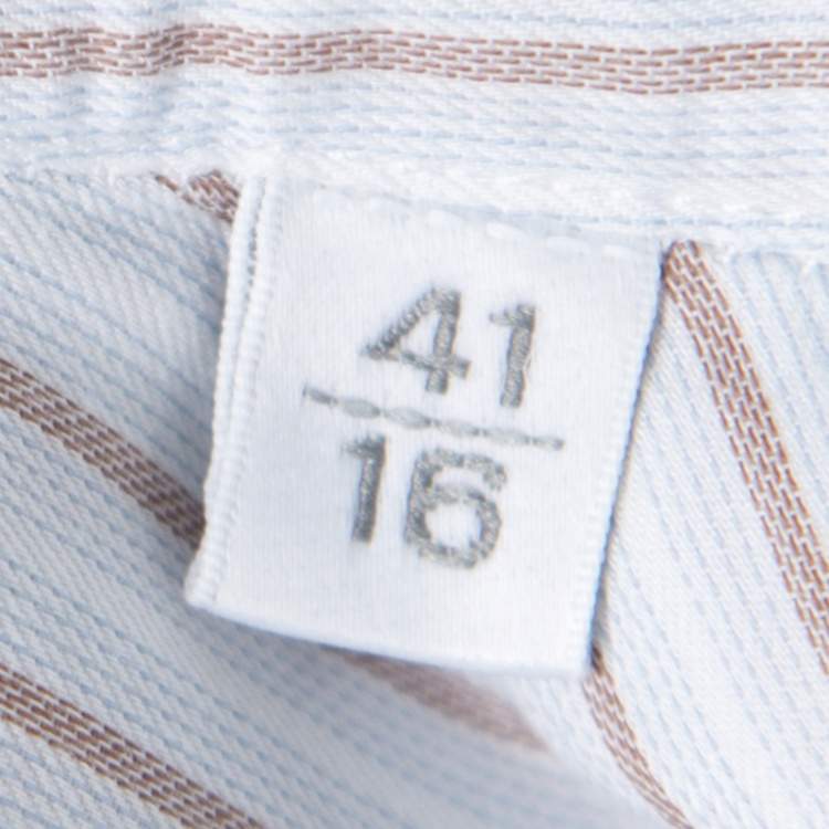 Pre Owned Ermenegildo Zegna Light Blue and Brown Striped Cotton Regular Fit Shirt L
