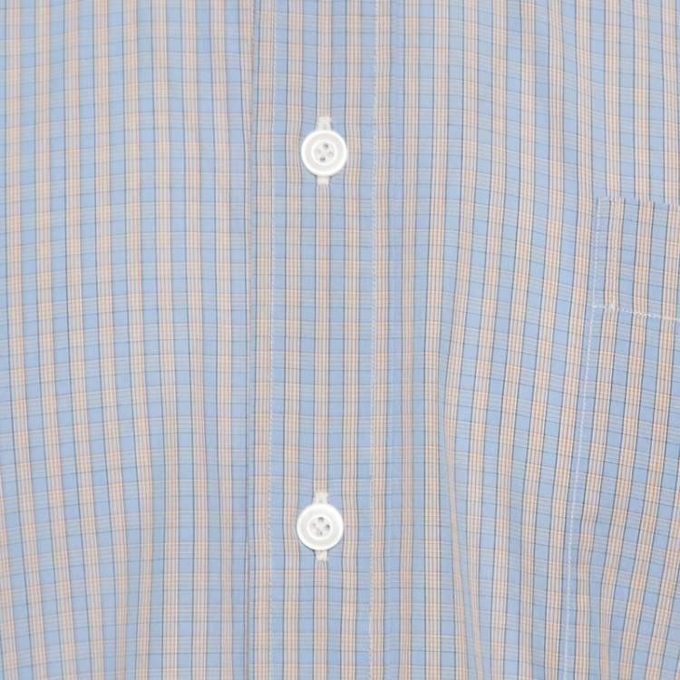 Pre Owned Ermenegildo Zegna Blue Checked Cotton Regular Fit Button Down Shirt L