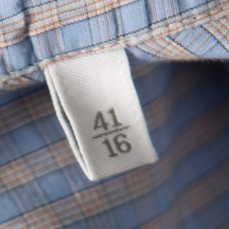 Pre Owned Ermenegildo Zegna Blue Checked Cotton Regular Fit Button Down Shirt L